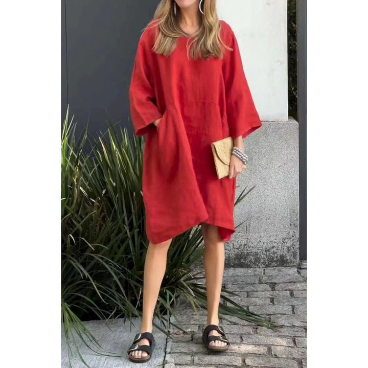 Levoire | Rento Non combiné Ample Poches Coton-Lin Robe Rot