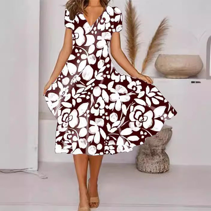 Levoire | Robe à manches courtes avec décolleté en V à imprimé floral élégant