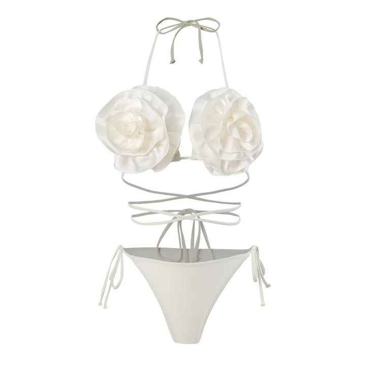 Levoire | Veste de bikini avec des fleurs 3D Blanc lacté