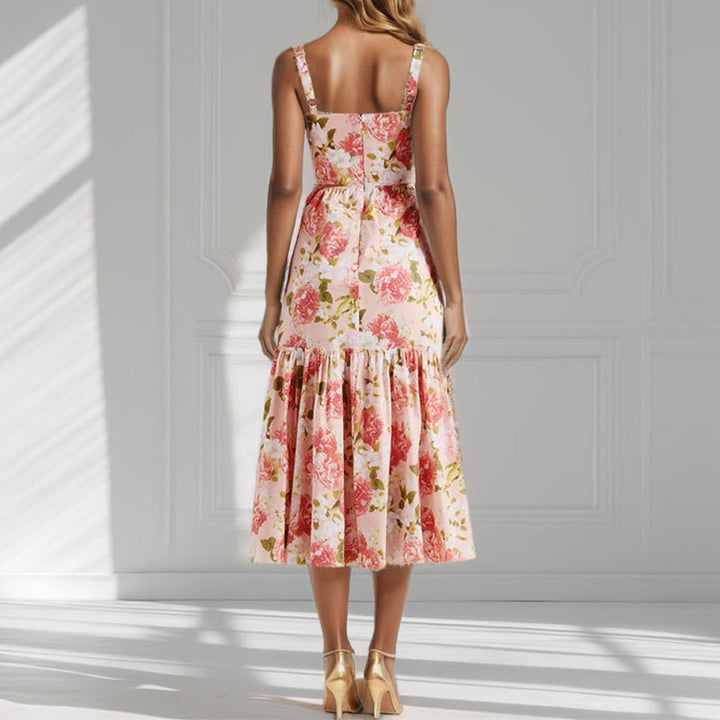 Robe à fleurs pour femmes avec ourlet à volants et fines bretelles Levoire