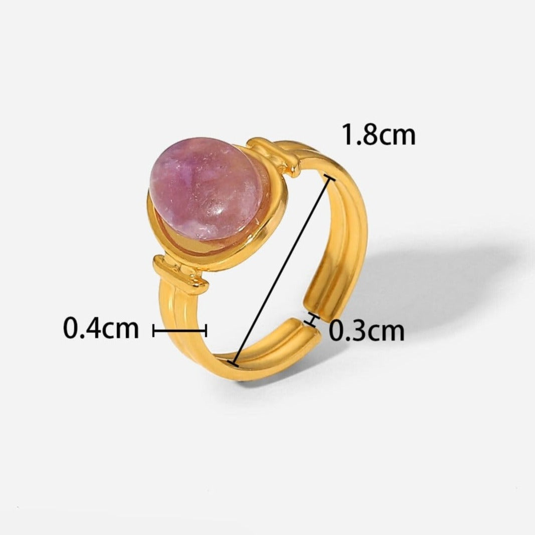 Levoire | Bague Ouverte En Pierre Ovale Avec Chaîne En Or 18K Rosa