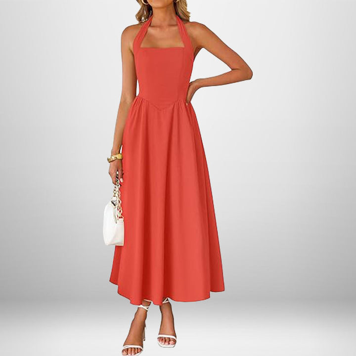 Robe maxi pour dames avec col halter décolleté et jupe fluide Levoire