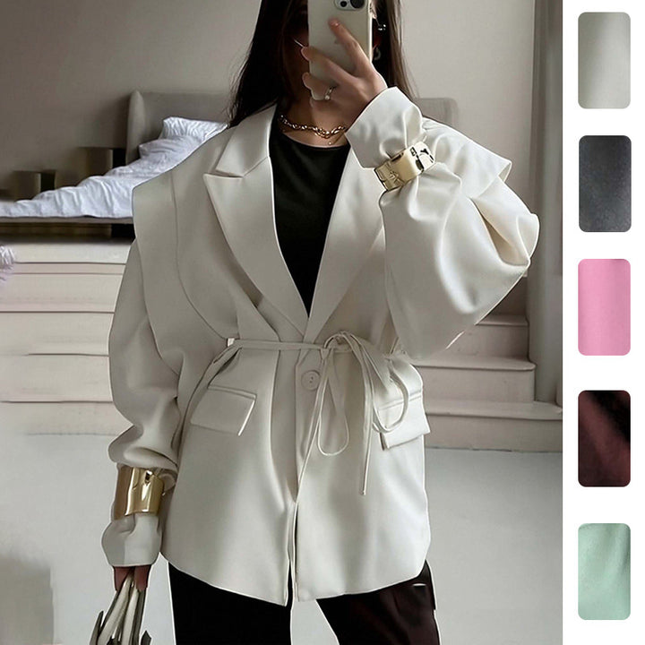Blazer surdimensionné pour femmes avec ceinture à la taille et élégantes manches bouffantes Levoire