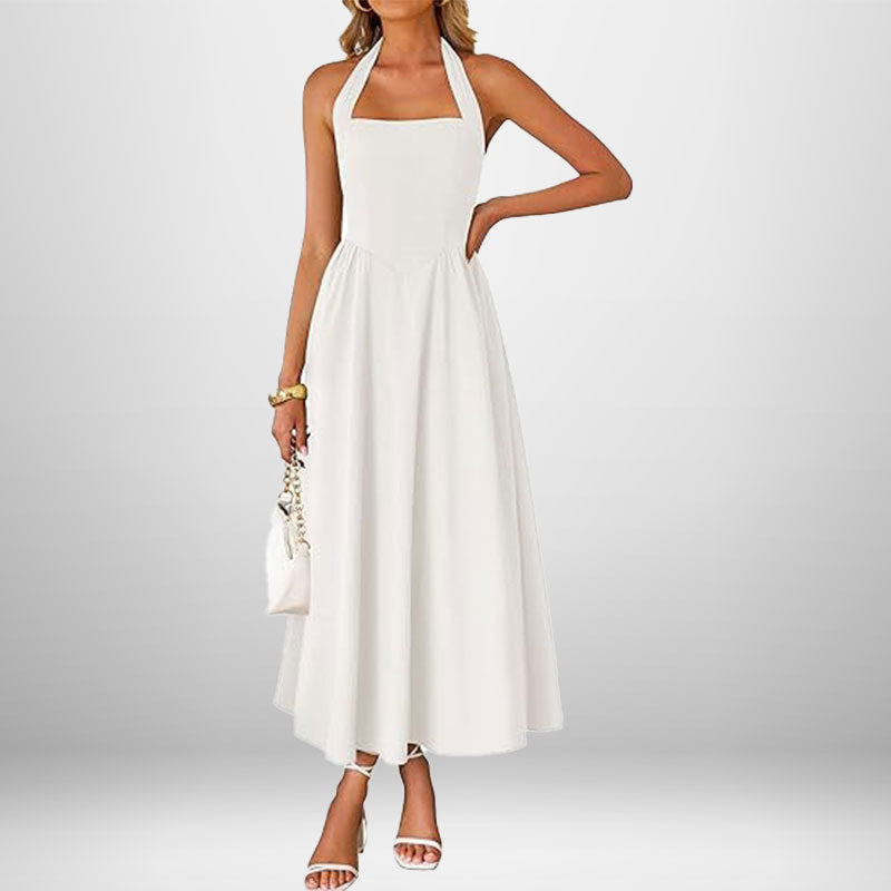 Robe maxi pour dames avec col halter décolleté et jupe fluide Levoire