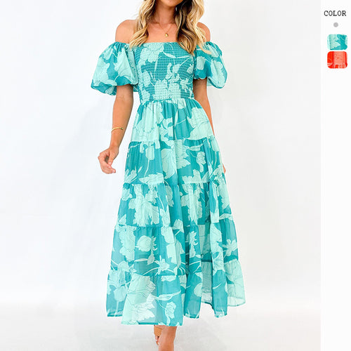 Robe maxi femme avec manches bouffantes et design floral Levoire
