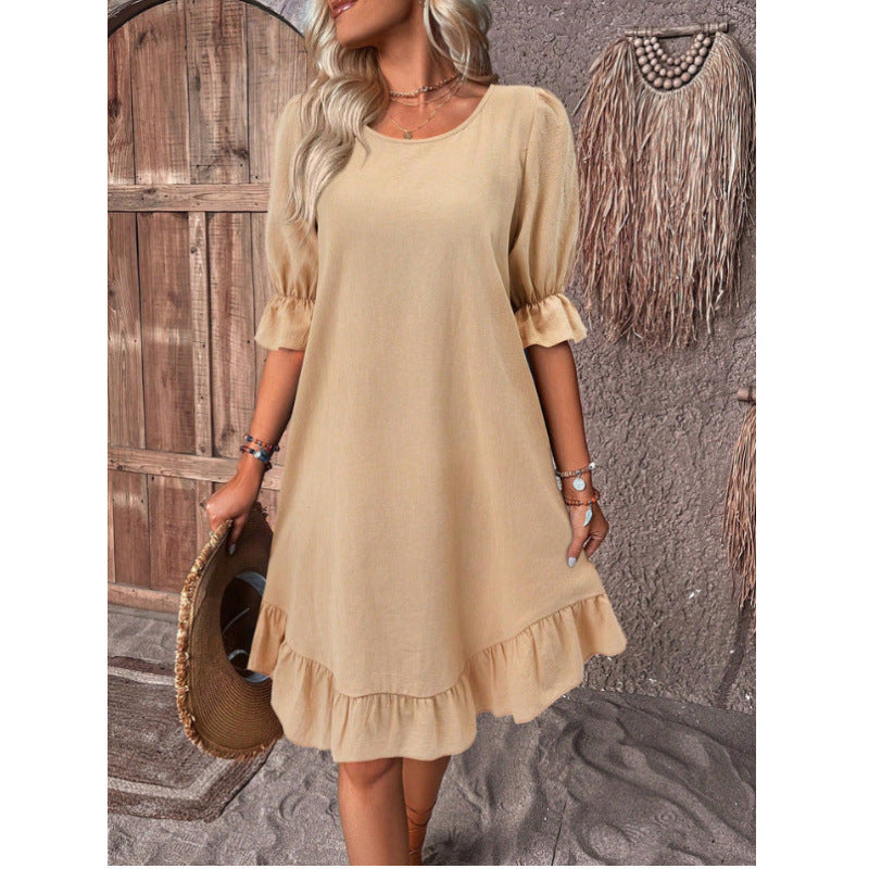 Levoire | Swing ¾-manches Encolure ronde Robe claire Kaki