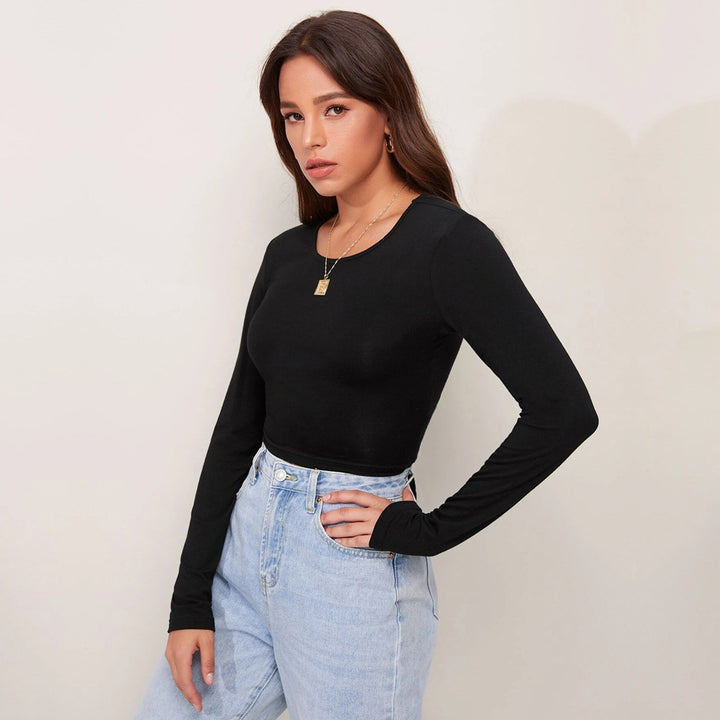 Chemise à manches longues crop pour femmes avec une texture côtelée élégante Levoire