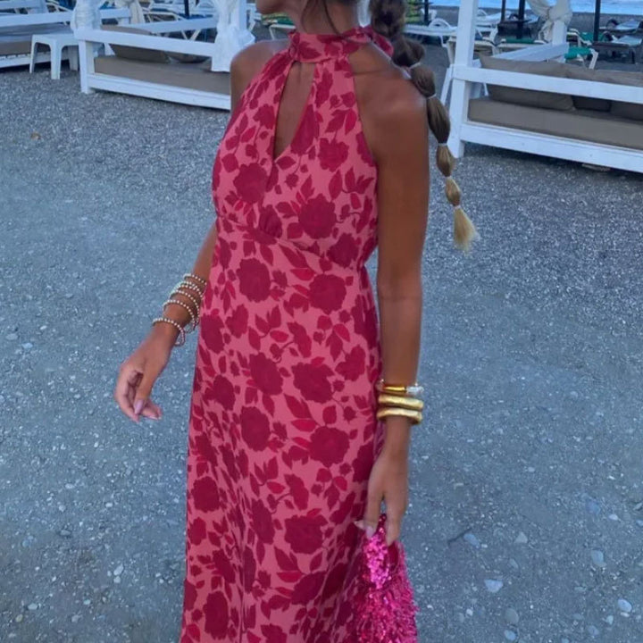 Robe maxi femme avec chiffon floral et col élégant Levoire