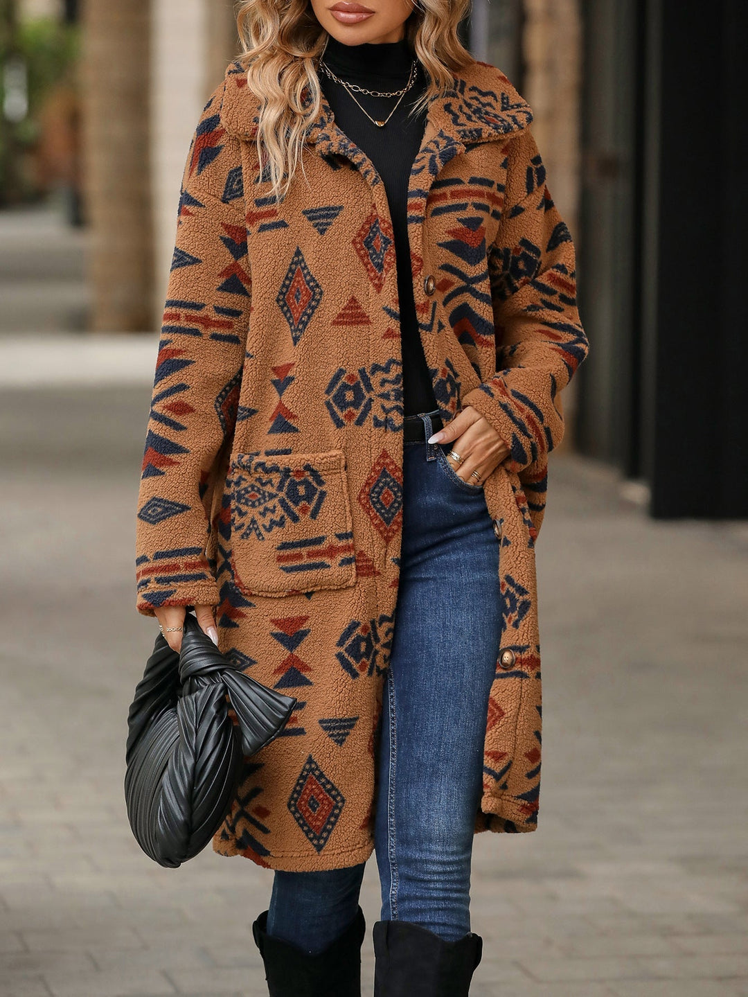 Levoire | Veste Polaire Longue Tendance Du Design Nordique Pour Femmes Braun