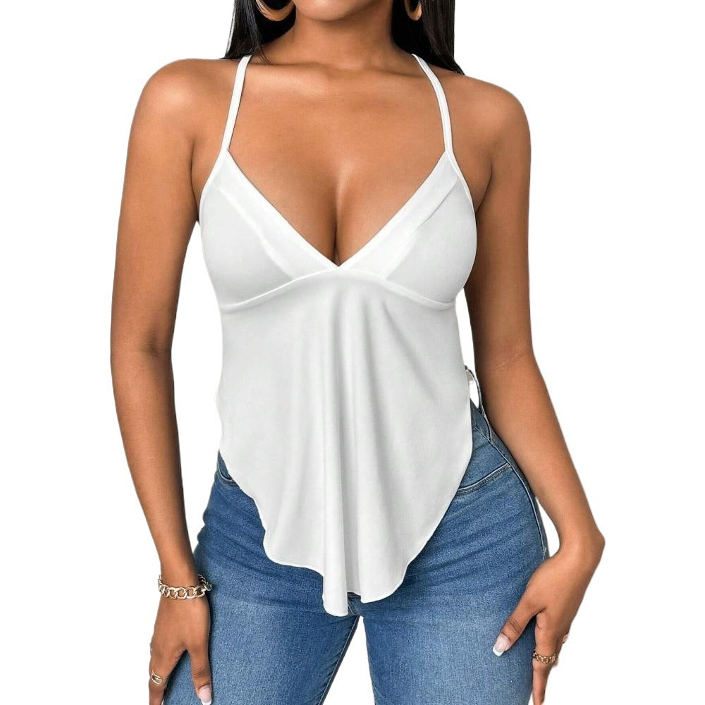 Haut chic pour femmes à bretelles spaghetti avec décolleté en V et ourlet asymétrique Levoire
