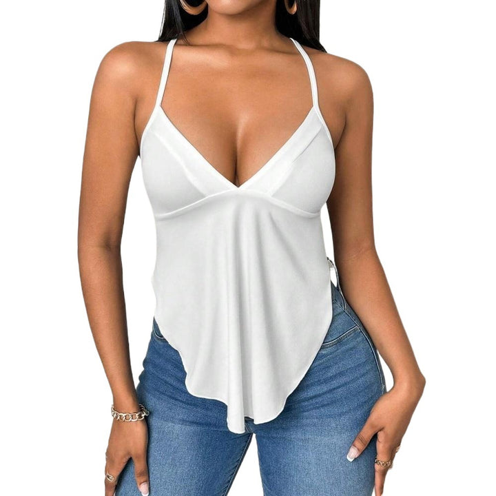 Haut chic pour femmes à bretelles spaghetti avec décolleté en V et ourlet asymétrique Levoire