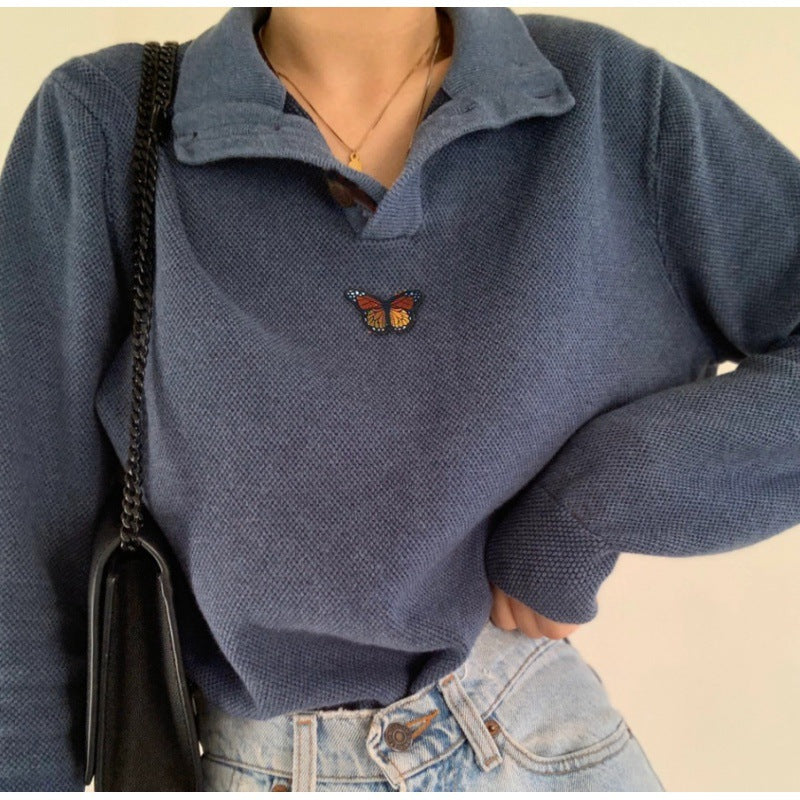 Sweat pour femmes en design gaufré décontracté avec papillon brodé Levoire
