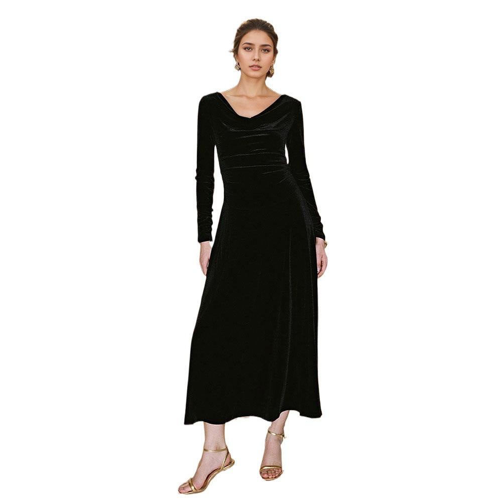 Robe maxi élégante pour femmes avec encolure drapée flatteuse et manches longues Levoire