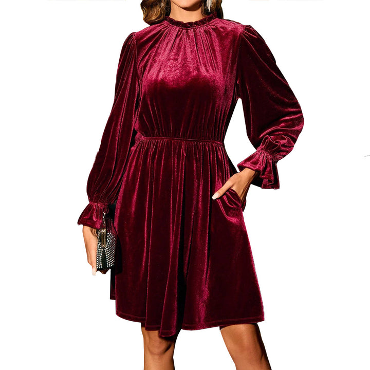Robe de soirée en velours pour femme avec longues manches bouffantes et taille élastique Levoire