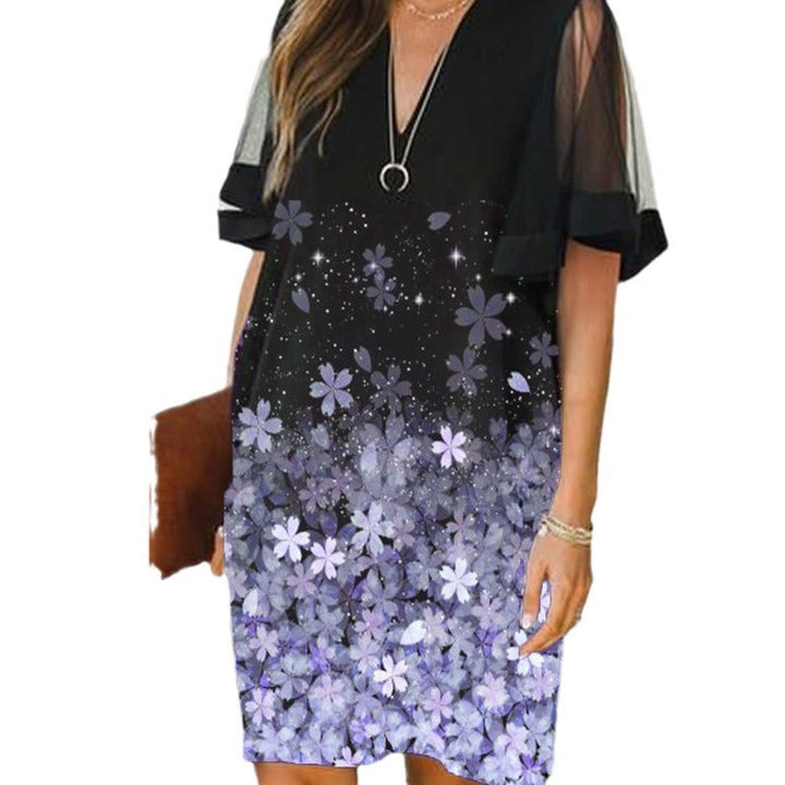 Levoire | Élégant Imprimé Floral Col V Robe à Manches Bouffantes