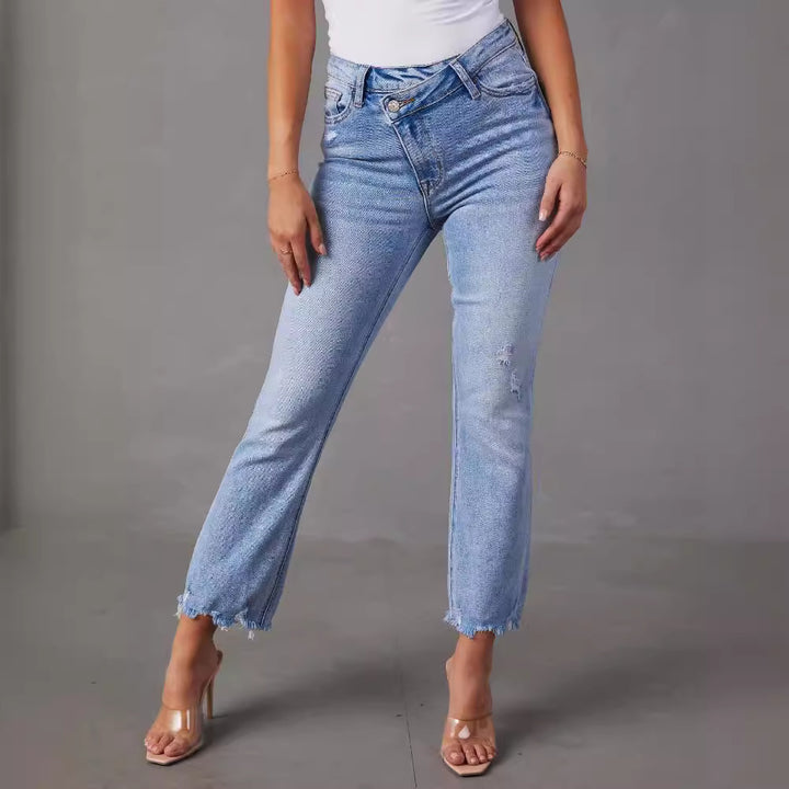 Jeans Mom pour femmes avec ourlet effiloché Levoire