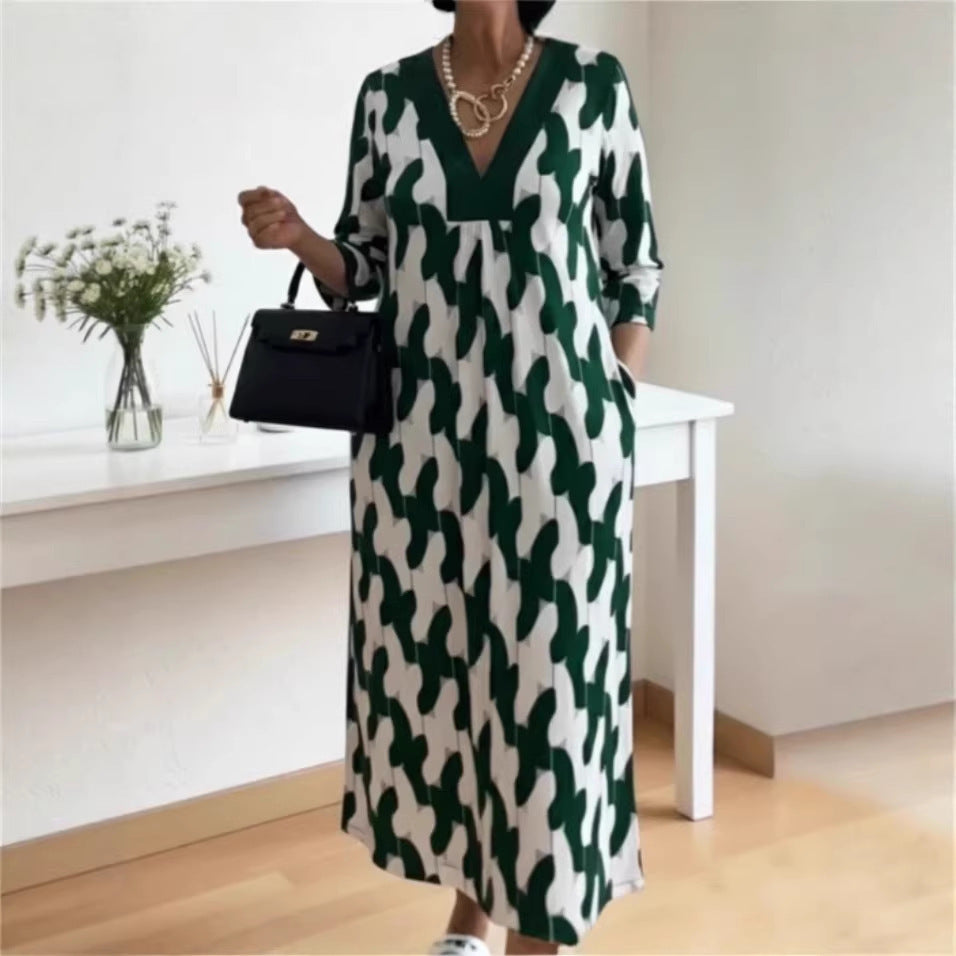 Robe maxi décontractée pour femmes avec un élégant col en V et des poches latérales pratiques Levoire