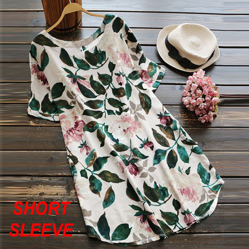 Levoire | Robe imprimée à col rond Imprimé Robe à manches longues Off-white 【Manches courtes】