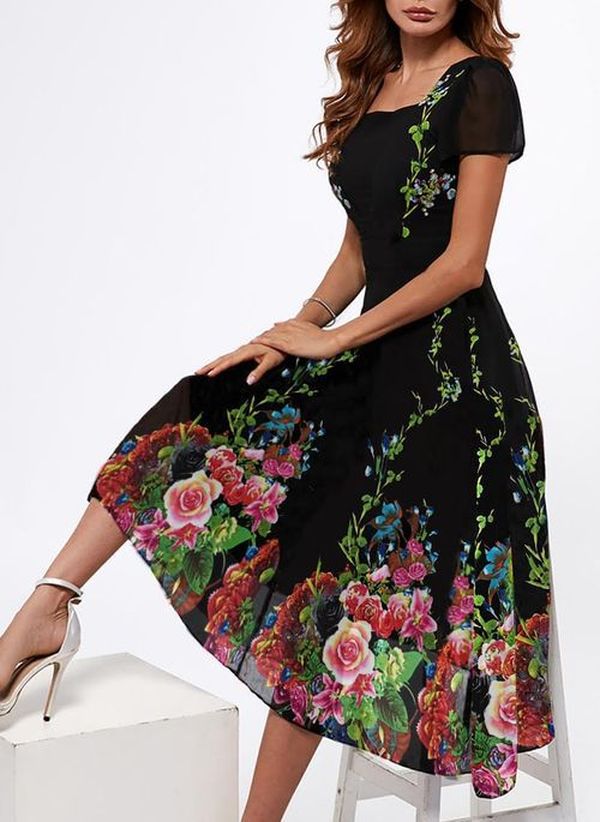 Levoire | Trendik Print Manches Courtes Robe Multicolore 4