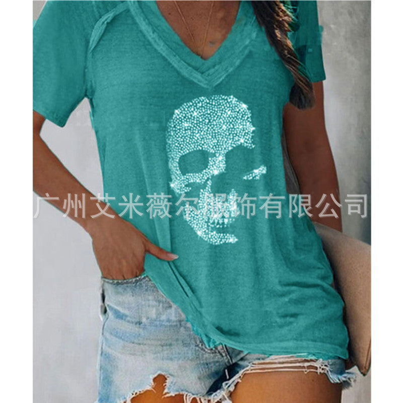 Levoire | Rennon à manches courtes tricot T-shirt à décolleté en V profond Bleu