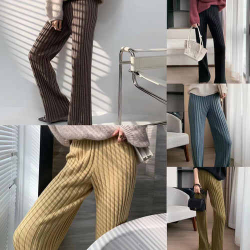 Pantalon en tricot côtelé confortable pour femme avec jambe large et taille haute Levoire