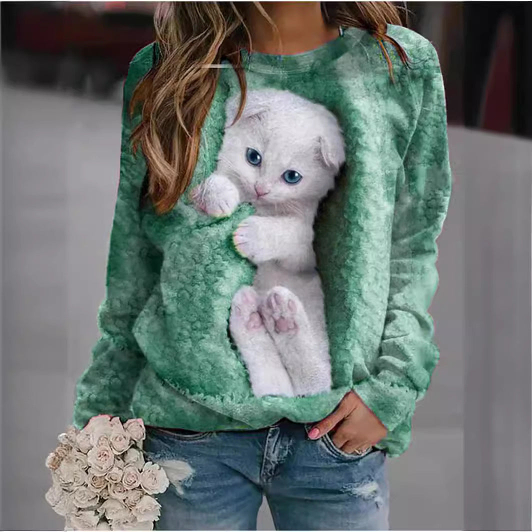 Sweatshirt pour femmes avec motif de chat mignon Levoire