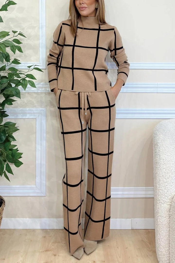 Ensemble de détente confortable pour femmes avec un motif à carreaux à la mode et des poches pratiques Levoire