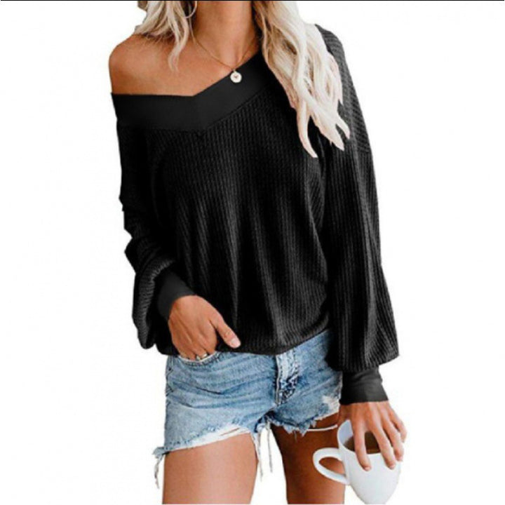 Sweat en coton oversized pour femmes avec col V décontracté et détails en côtes Levoire