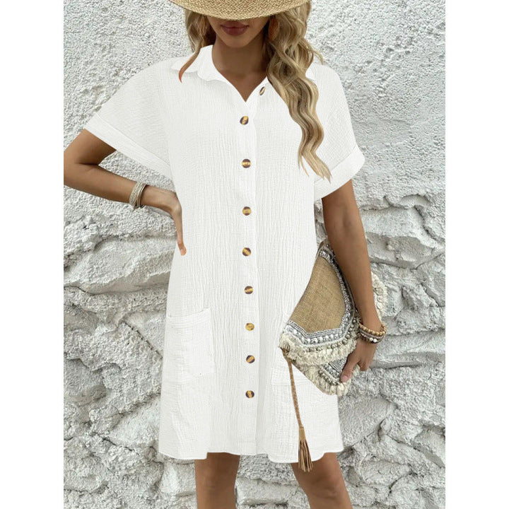 Levoire | Robe Serviette Simple Grand Col V bouton Robe Blanc