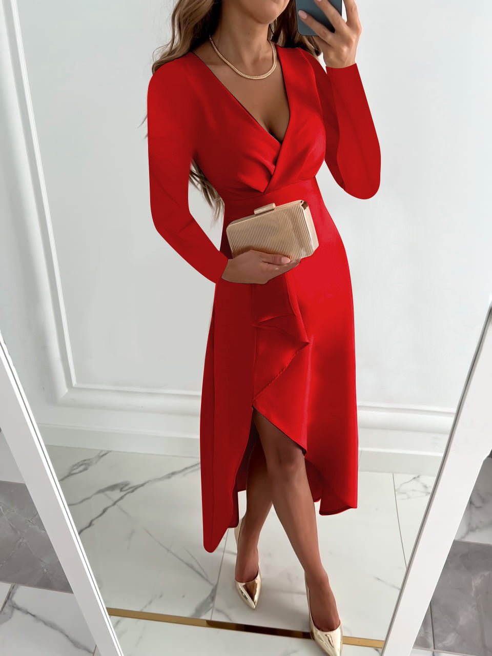 Levoire | Robe Enveloppante Élégante Avec Manches Longues Pour Femmes Rot