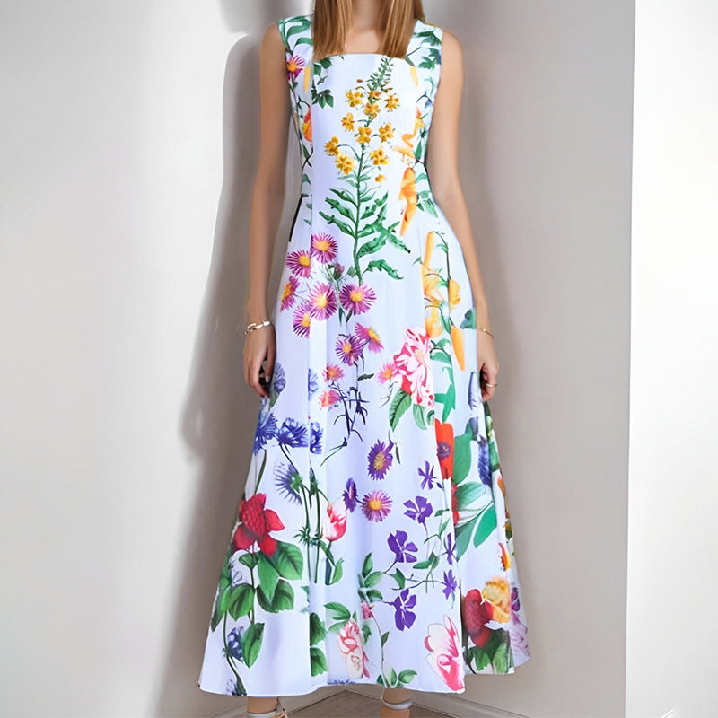 Robe maxi embellie floral pour femmes avec encolure carrée et jupe fluide Levoire