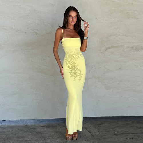 Robe Maxi Élégante pour Femmes avec Fins Bordures Florales et Bretelles Spaghetti Levoire