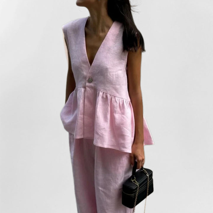 Ensemble pour femme en lin léger avec un décolleté en V profond et des jambes larges Levoire