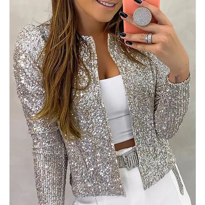 Levoire | Trendik couleur estompée Paillette Veste courte de loisirs Argent
