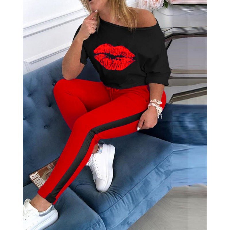 Sweatshirt à motif lèvres pour femmes et leggings sportifs Levoire