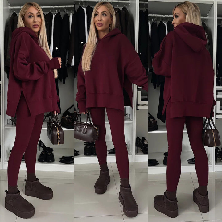 Levoire | Trendikampi uni couleur imprimé hoodie ensemble