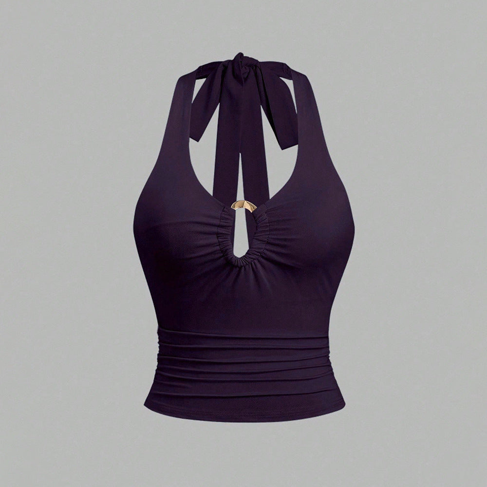 Top court pour femmes avec un design halter à la mode et une bande de lien chic Levoire