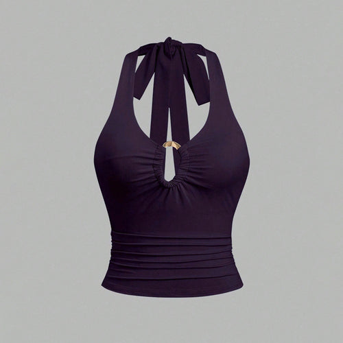 Top court pour femmes avec un design halter à la mode et une bande de lien chic Levoire