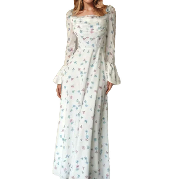 Robe maxi élégante pour femmes avec appliqués floraux et manches volumineuses Levoire