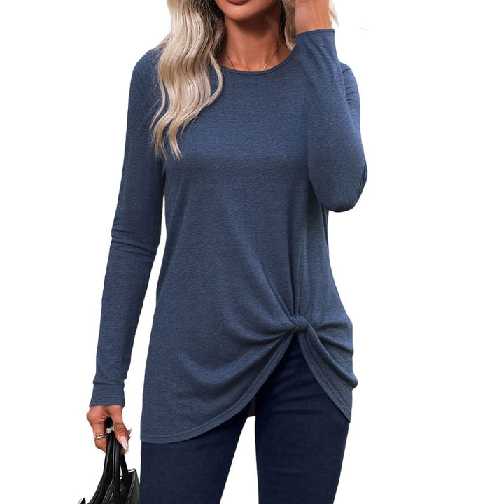 Chemise à manches longues pour femmes avec coupe décorée de nœud et élégante encolure ronde Levoire