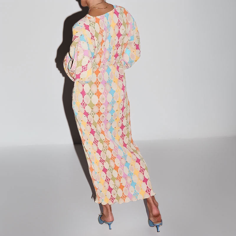 Robe maxi pour femmes avec des motifs géométriques modernes et des manches volumineuses Levoire