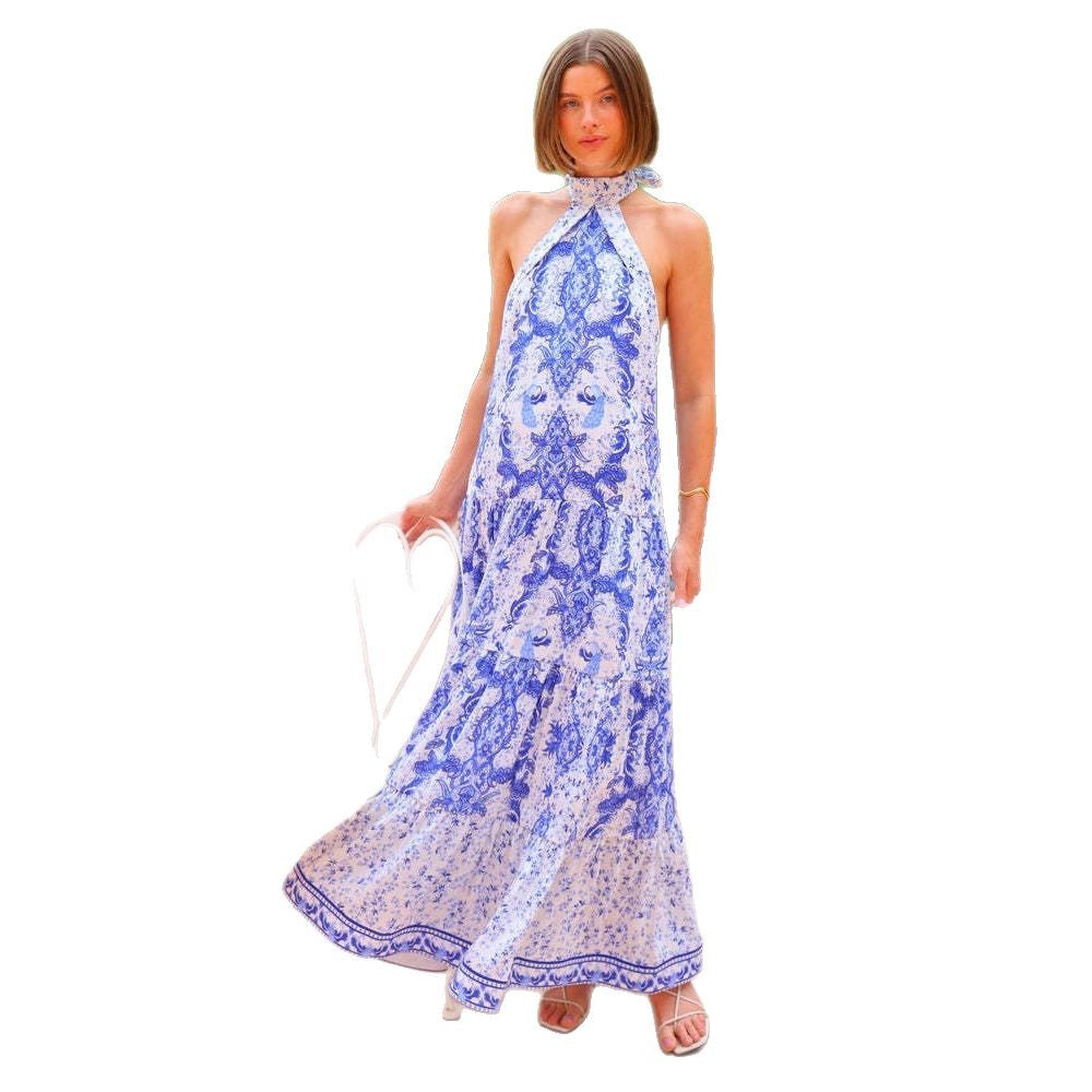 Robe maxi à dos nu pour femme en motif paisley ludique Levoire