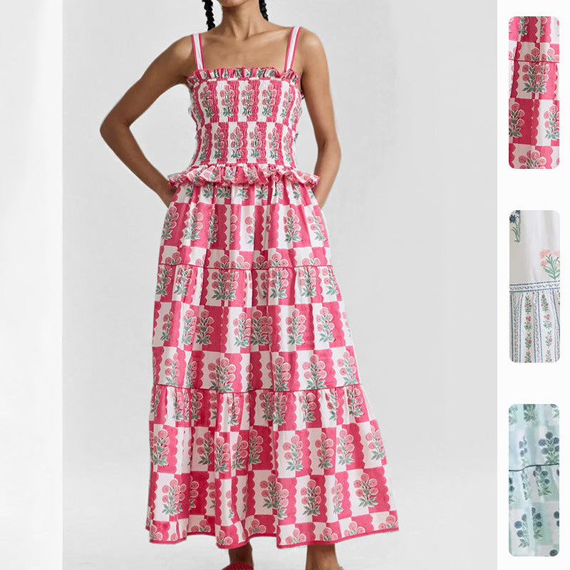 Robe maxi pour femmes avec des détails volantés et des motifs floraux Levoire