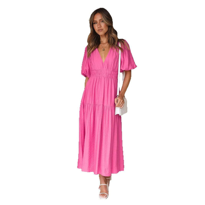 Robe maxi pour femmes avec décolleté en V profond et manches bouffantes volumineuses Levoire