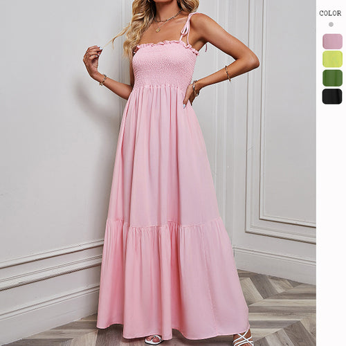 Robe maxi femme avec corsage élastique et jupe volumineuse Levoire