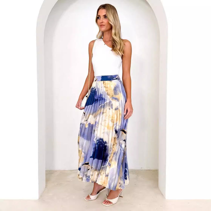 Jupe plissée pour femmes avec motif floral et taille élastique Levoire