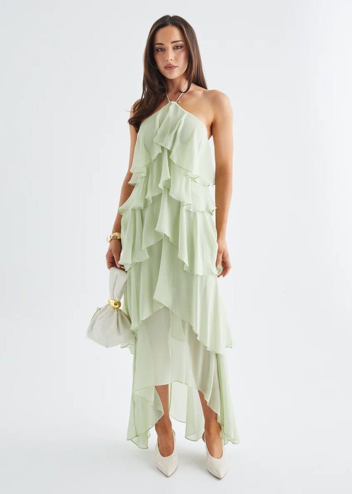 Robe maxi femme avec superposition élégante et volants floraux Levoire