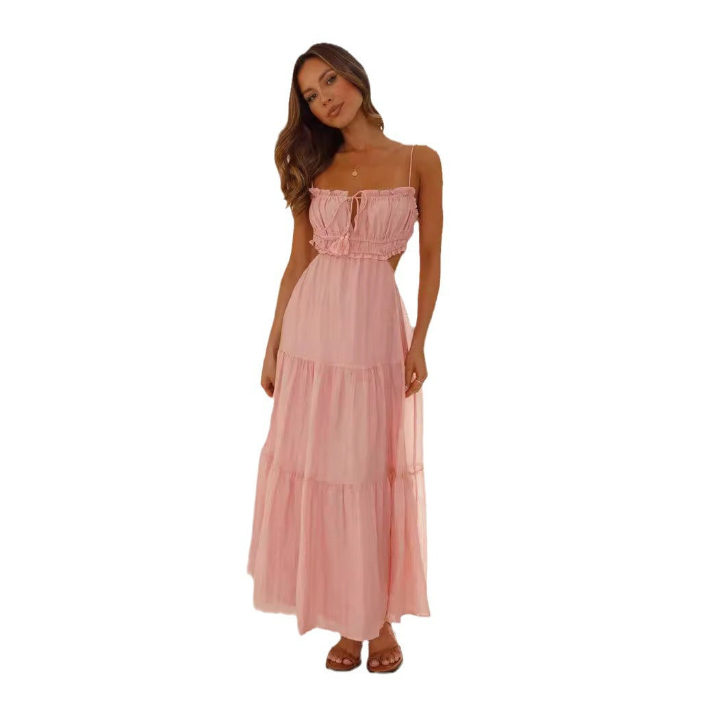Robe maxi hamac pour femmes avec volants et accents en dentelle Levoire