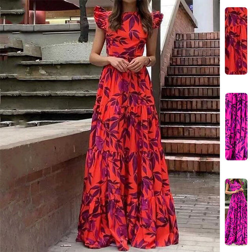 Robe maxi femme avec détails en volants et design floral Levoire