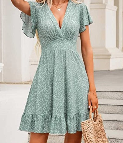 Robe femme à col V avec jupe fluide et détails volantés Levoire